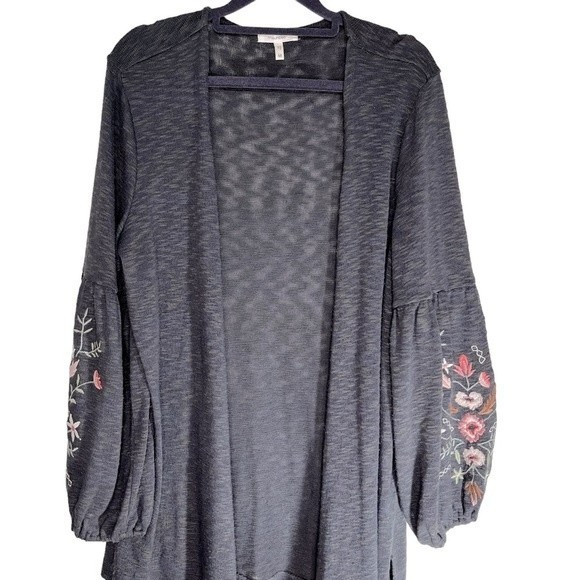 Maurices Dark Gray Cardigan with Floral Embroidery - Picture 1 of 6